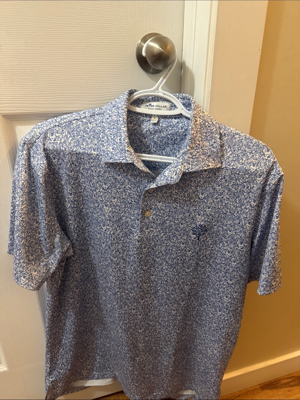 Peter Millar Blue and White Floral-Print Men's Polo